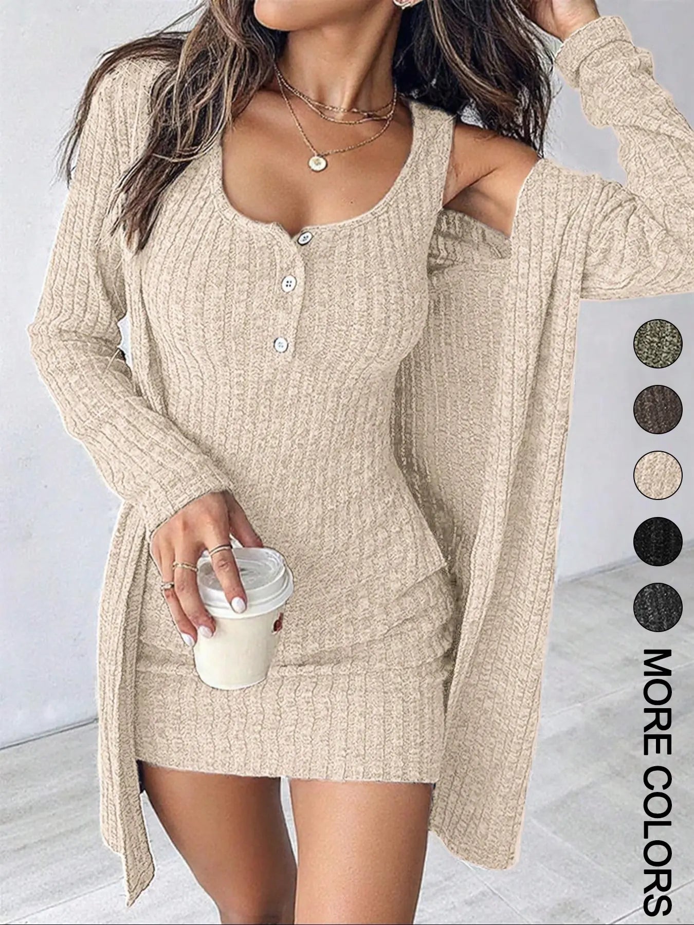 Women's Striped Knit Dress Set, Outfit, Long Sleeve, Cropped, Casual Style, Comfortable Fabric, Fashion Design, Perfect for Daily Wear