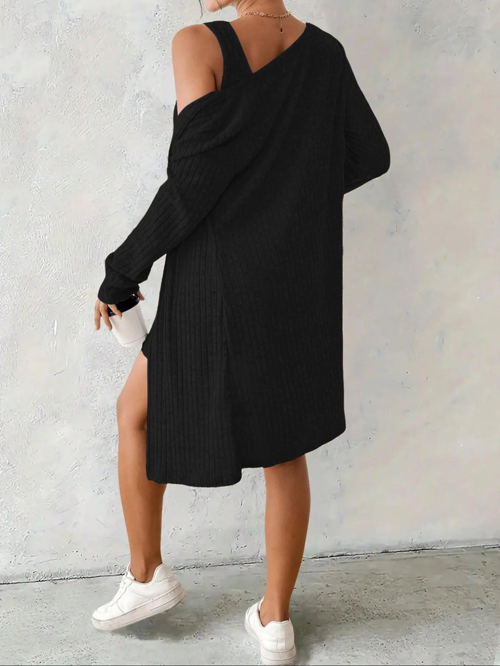 Women's Striped Knit Dress Set, Outfit, Long Sleeve, Cropped, Casual Style, Comfortable Fabric, Fashion Design, Perfect for Daily Wear