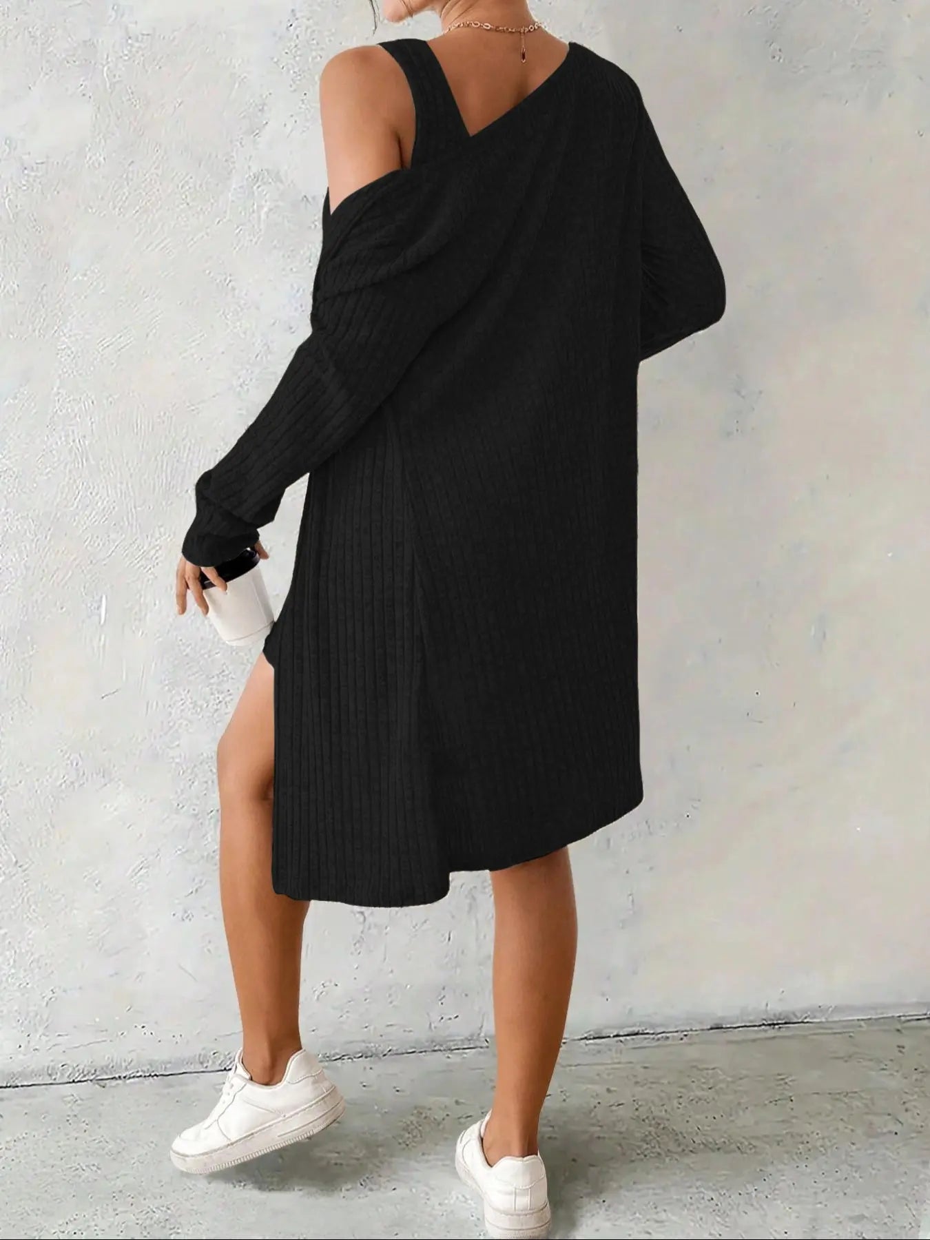 Women's Striped Knit Dress Set, Outfit, Long Sleeve, Cropped, Casual Style, Comfortable Fabric, Fashion Design, Perfect for Daily Wear