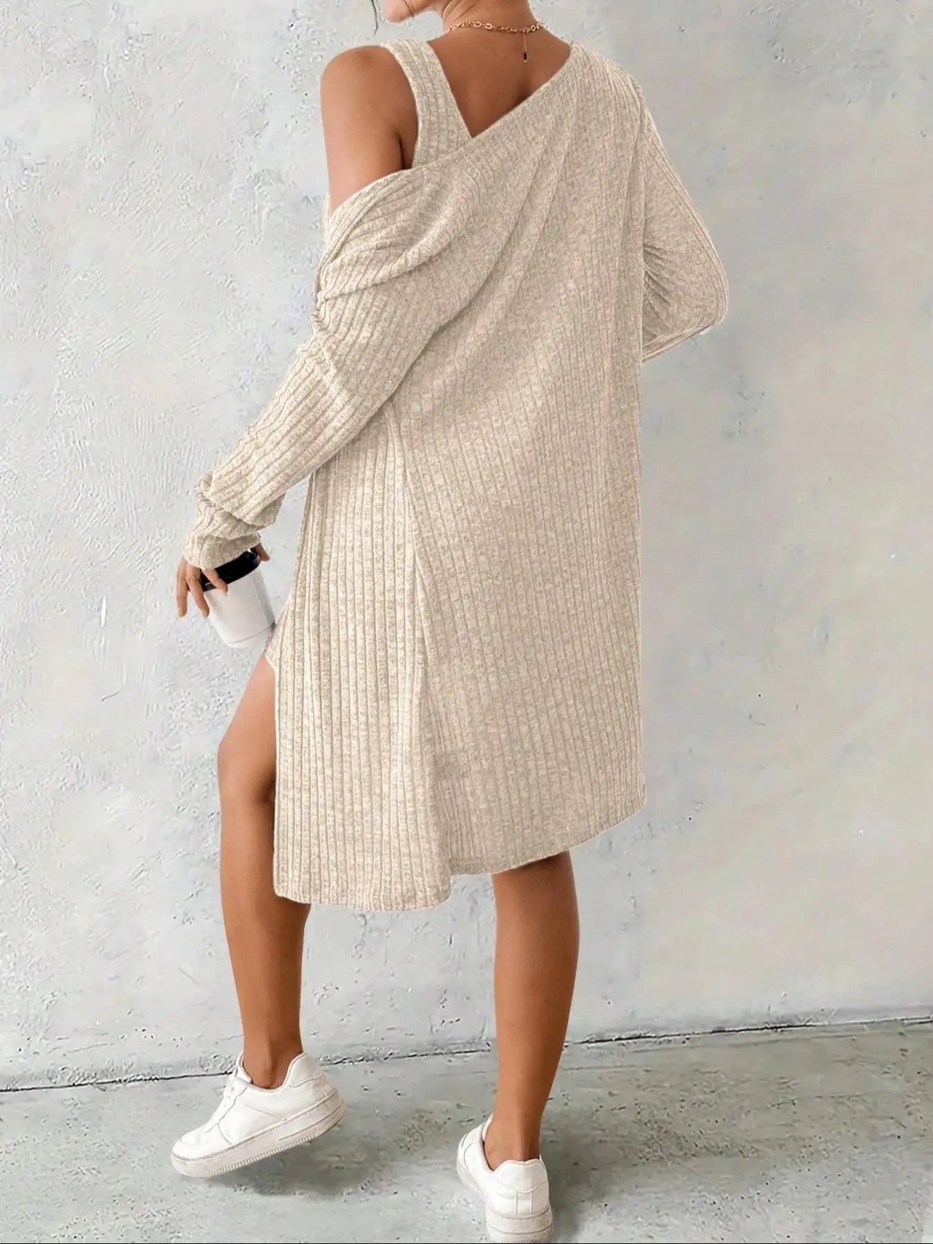 Women's Striped Knit Dress Set, Outfit, Long Sleeve, Cropped, Casual Style, Comfortable Fabric, Fashion Design, Perfect for Daily Wear