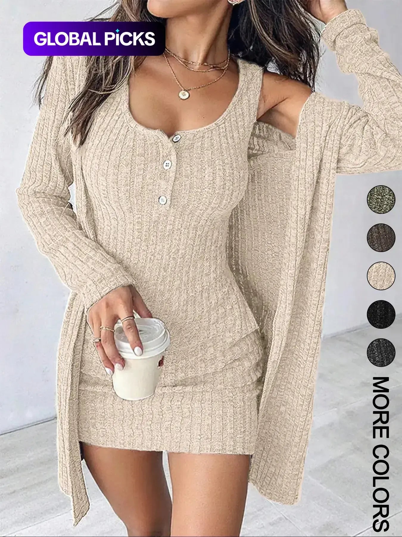 Women's Striped Knit Dress Set, Outfit, Long Sleeve, Cropped, Casual Style, Comfortable Fabric, Fashion Design, Perfect for Daily Wear